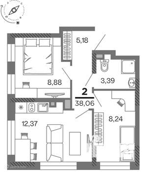 2-к квартира, вторичка, 38м2, 12/26 этаж
