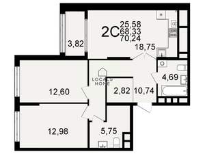 2-к квартира, вторичка, 70м2, 24/26 этаж
