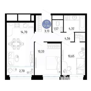 2-к квартира, вторичка, 52м2, 11/25 этаж