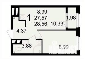1-к квартира, вторичка, 29м2, 13/24 этаж