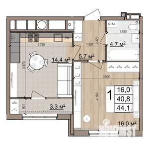 1-к квартира, вторичка, 44м2, 13/25 этаж