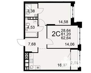 2-к квартира, вторичка, 61м2, 3/10 этаж
