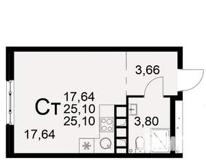 1-к квартира, вторичка, 25м2, 4/22 этаж
