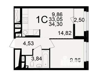 1-к квартира, вторичка, 33м2, 15/25 этаж