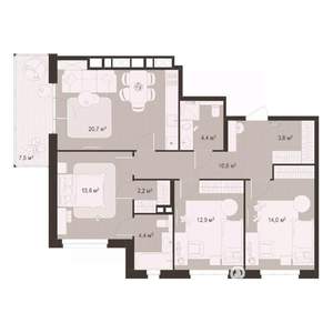 3-к квартира, строящийся дом, 94м2, 3/8 этаж