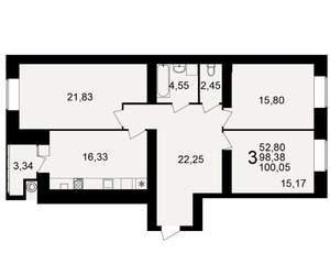 3-к квартира, вторичка, 98м2, 9/15 этаж
