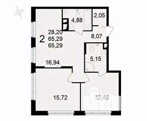 2-к квартира, вторичка, 65м2, 3/24 этаж