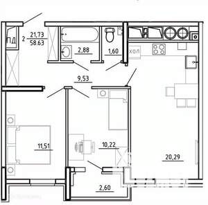 2-к квартира, вторичка, 59м2, 5/26 этаж