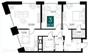 3-к квартира, вторичка, 82м2, 6/14 этаж