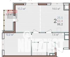 2-к квартира, вторичка, 56м2, 18/25 этаж