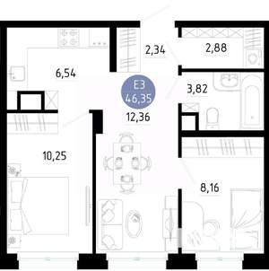 2-к квартира, вторичка, 46м2, 4/14 этаж