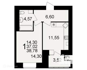 1-к квартира, вторичка, 39м2, 6/16 этаж