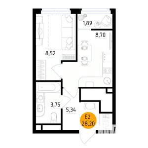 1-к квартира, вторичка, 28м2, 2/25 этаж