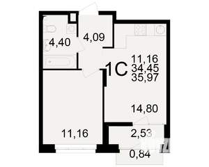 1-к квартира, вторичка, 34м2, 5/25 этаж