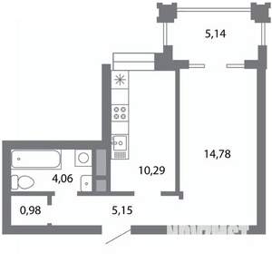 1-к квартира, строящийся дом, 38м2, 3/5 этаж