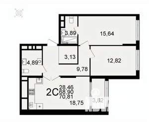 2-к квартира, вторичка, 71м2, 8/26 этаж