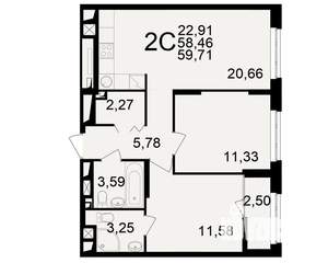 2-к квартира, вторичка, 58м2, 15/25 этаж