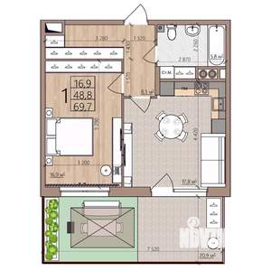 1-к квартира, строящийся дом, 70м2, 1/8 этаж