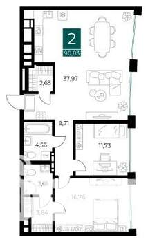 2-к квартира, вторичка, 91м2, 3/14 этаж