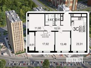 3-к квартира, вторичка, 86м2, 20/26 этаж