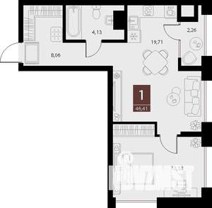 1-к квартира, вторичка, 46м2, 6/15 этаж