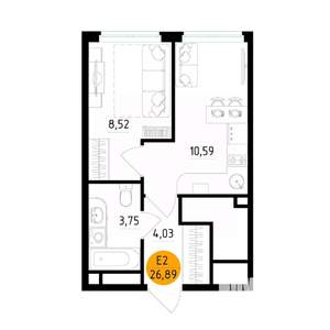 1-к квартира, вторичка, 27м2, 22/25 этаж