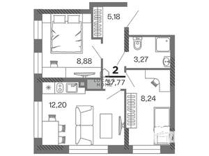 2-к квартира, вторичка, 38м2, 16/25 этаж
