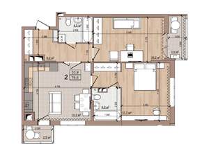2-к квартира, вторичка, 77м2, 15/16 этаж