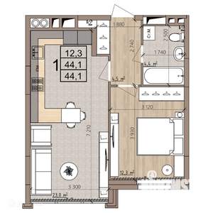 1-к квартира, вторичка, 44м2, 3/9 этаж