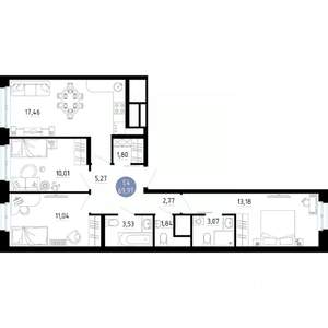 3-к квартира, вторичка, 70м2, 10/14 этаж