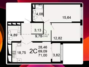 2-к квартира, вторичка, 71м2, 22/26 этаж