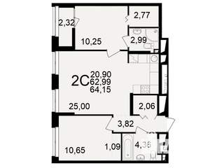 2-к квартира, вторичка, 63м2, 4/25 этаж