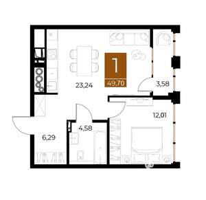 1-к квартира, вторичка, 50м2, 2/9 этаж