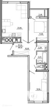 2-к квартира, вторичка, 68м2, 1/26 этаж