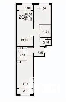 2-к квартира, вторичка, 68м2, 17/22 этаж