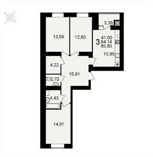 3-к квартира, вторичка, 86м2, 13/16 этаж