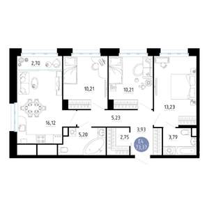 3-к квартира, вторичка, 73м2, 2/20 этаж