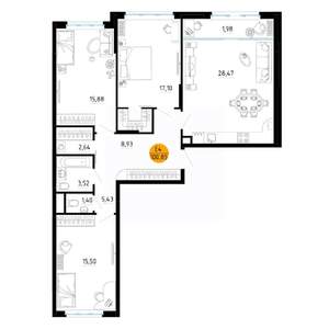 3-к квартира, вторичка, 101м2, 4/25 этаж
