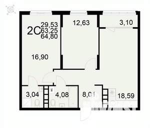 2-к квартира, вторичка, 65м2, 9/22 этаж