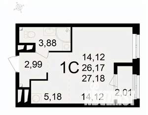 1-к квартира, вторичка, 27м2, 20/24 этаж