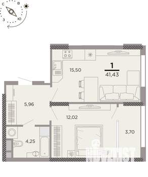 1-к квартира, вторичка, 41м2, 10/25 этаж