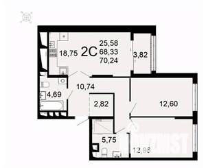 2-к квартира, вторичка, 70м2, 6/26 этаж