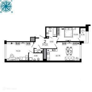2-к квартира, вторичка, 77м2, 3/20 этаж