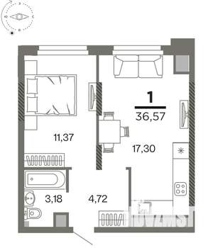 1-к квартира, вторичка, 37м2, 17/26 этаж