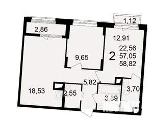 2-к квартира, вторичка, 57м2, 3/23 этаж