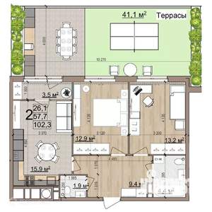 2-к квартира, вторичка, 102м2, 1/26 этаж