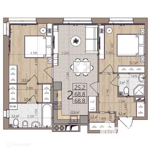 2-к квартира, вторичка, 69м2, 3/9 этаж