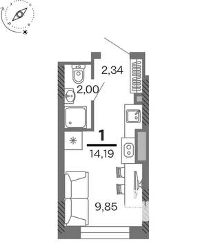 1-к квартира, вторичка, 14м2, 14/25 этаж