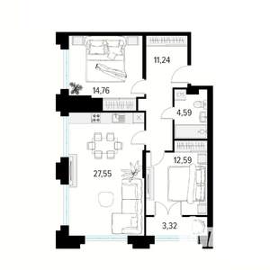 2-к квартира, вторичка, 72м2, 2/19 этаж