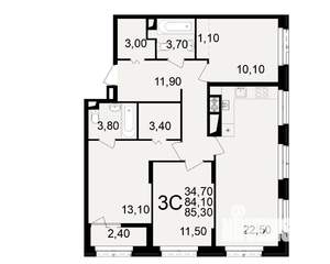 3-к квартира, вторичка, 84м2, 2/10 этаж